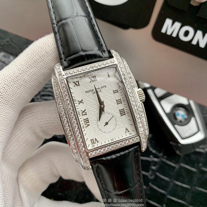 百達翡麗PATEK PHILPPE 新品 方形酒桶 自動機芯 316L精鋼表殼 牛皮針扣皮帶 簡約商務 男士腕表  wssb3853